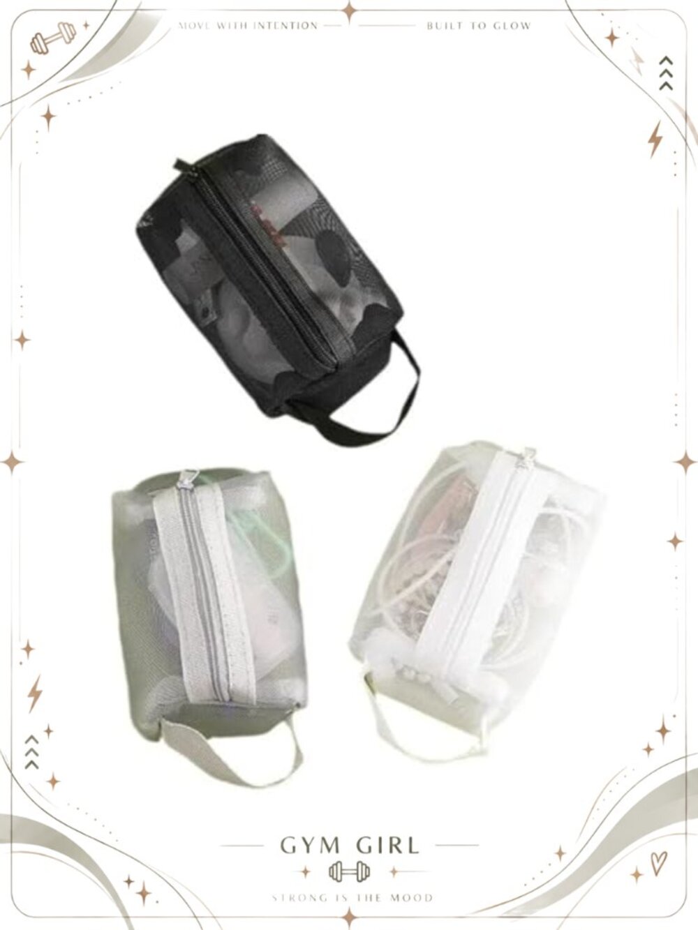 Mesh Mini Zipper Pouches Square Coin Purse Travel Organizer Set of 3